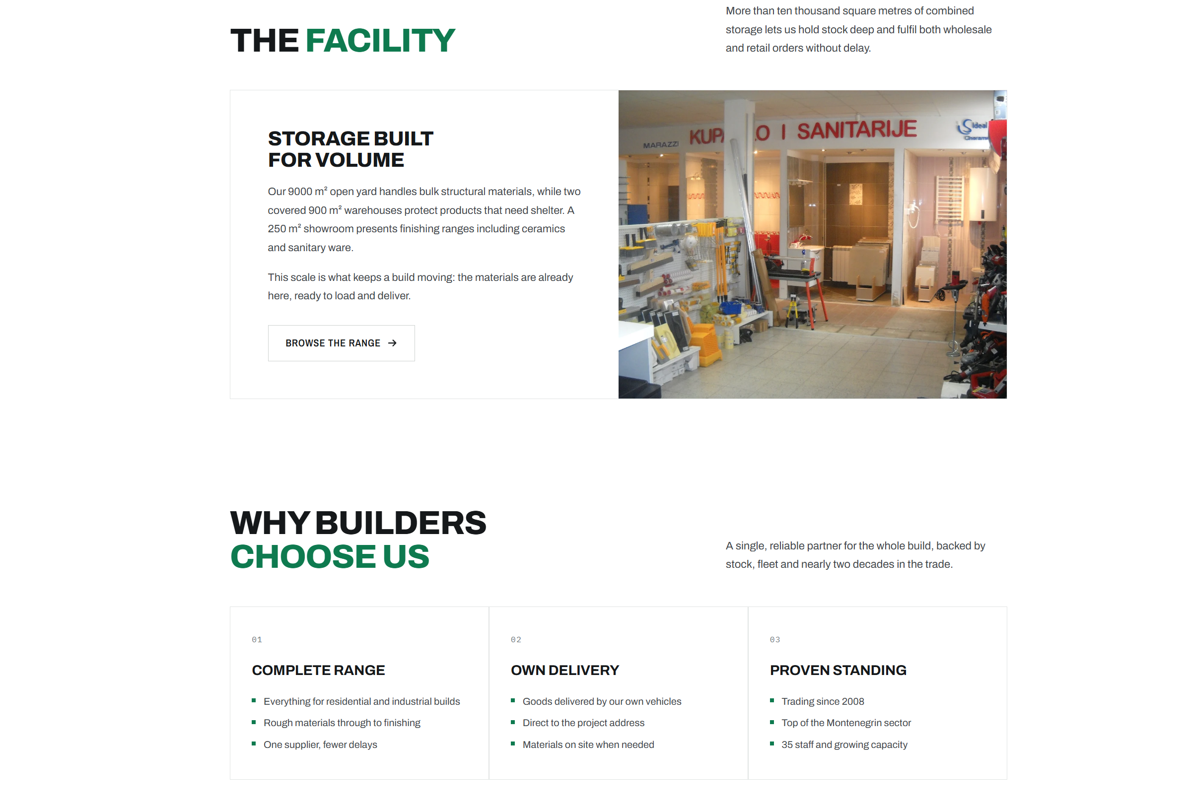 Eurozox about page showing facility details and why builders choose them