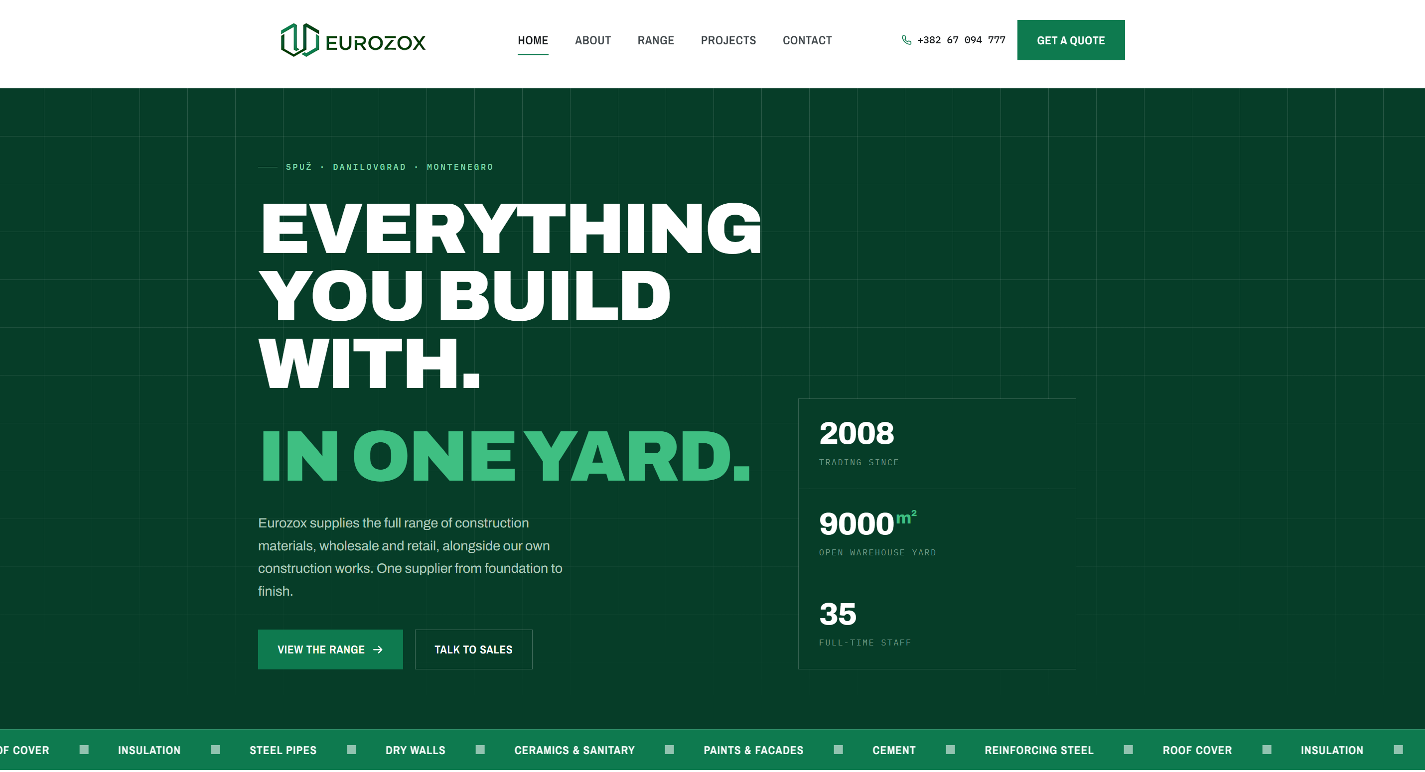 Eurozox homepage hero - Everything you build with, in one yard