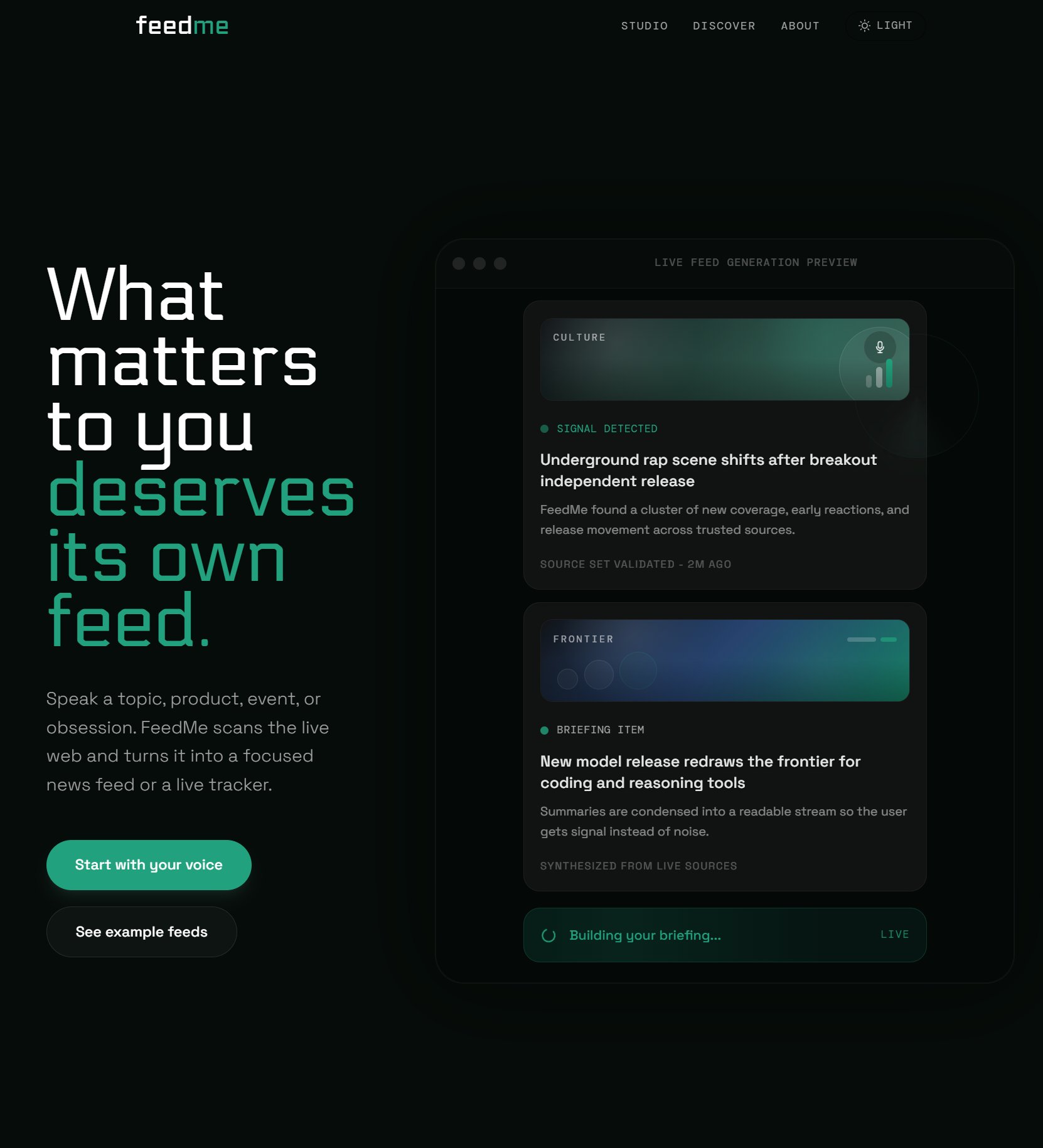 FeedMe homepage hero - What matters to you deserves its own feed